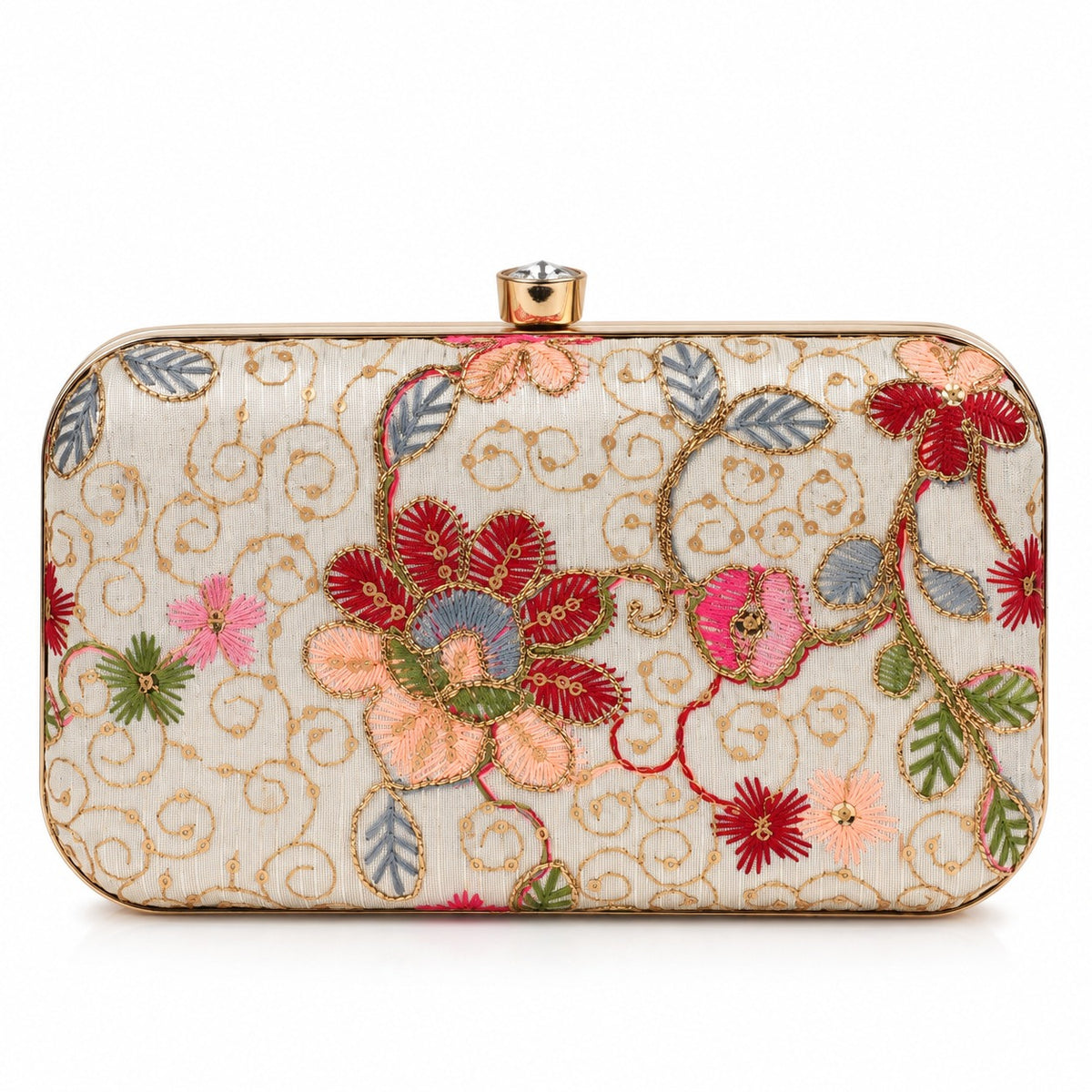KarryQ Ivory Floral Box Clutch Purse