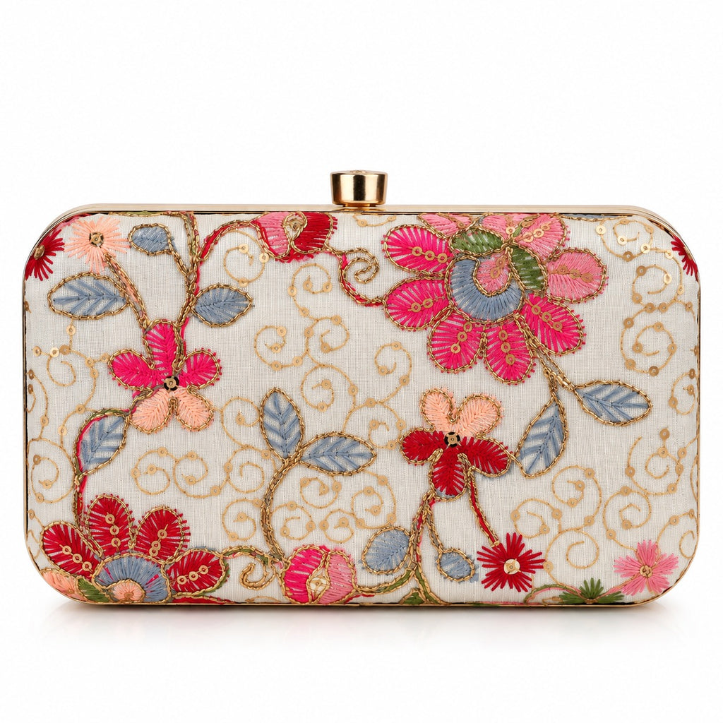 KarryQ Ivory Floral Box Clutch Purse