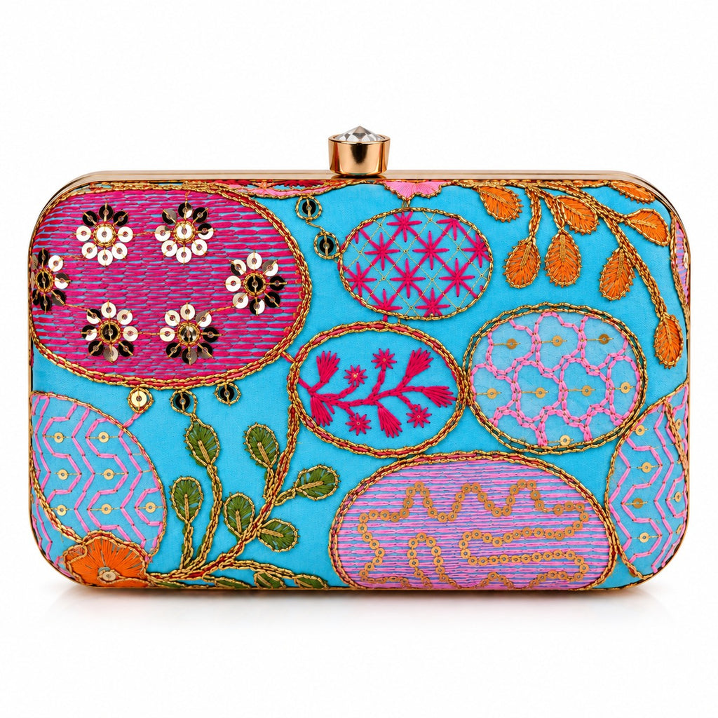 KarryQ Sky Blue Sequin Oval Box Clutch Purse