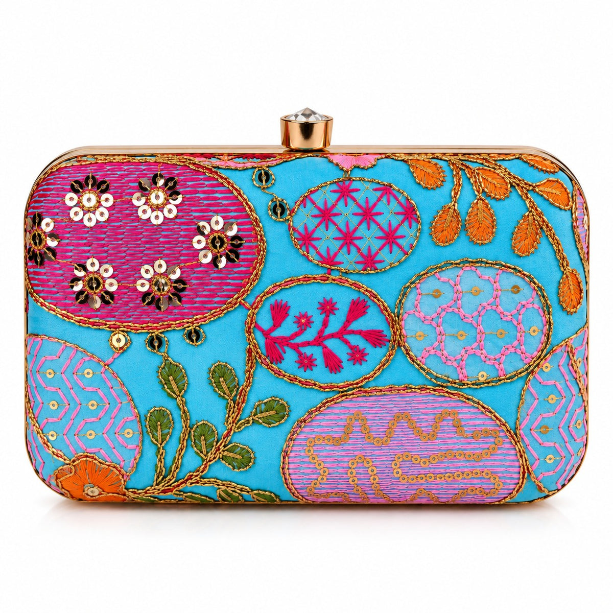 KarryQ Sky Blue Sequin Oval Box Clutch Purse