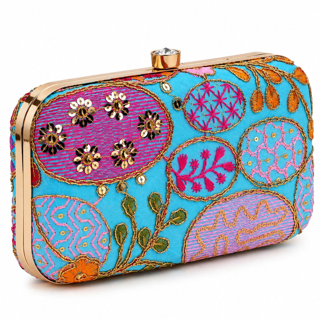 KarryQ Sky Blue Sequin Oval Box Clutch Purse
