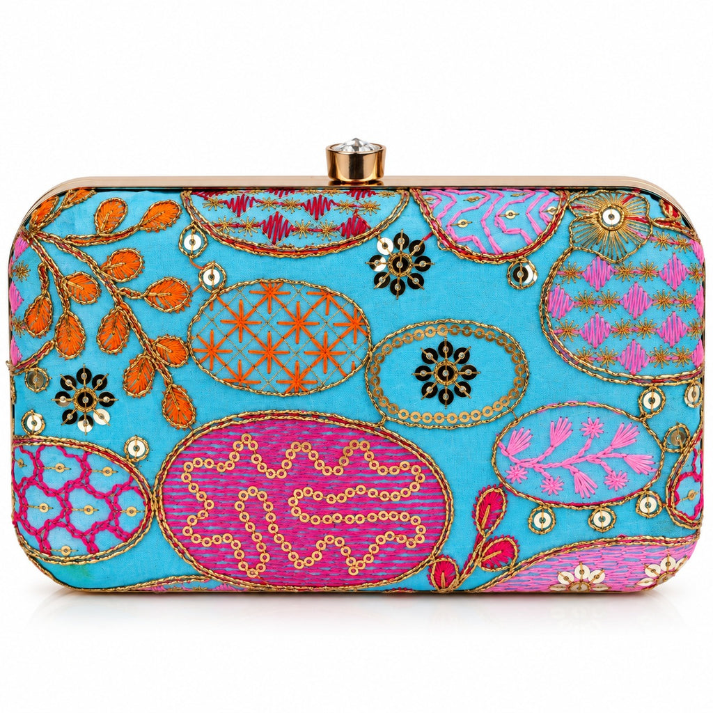 KarryQ Sky Blue Sequin Oval Box Clutch Purse