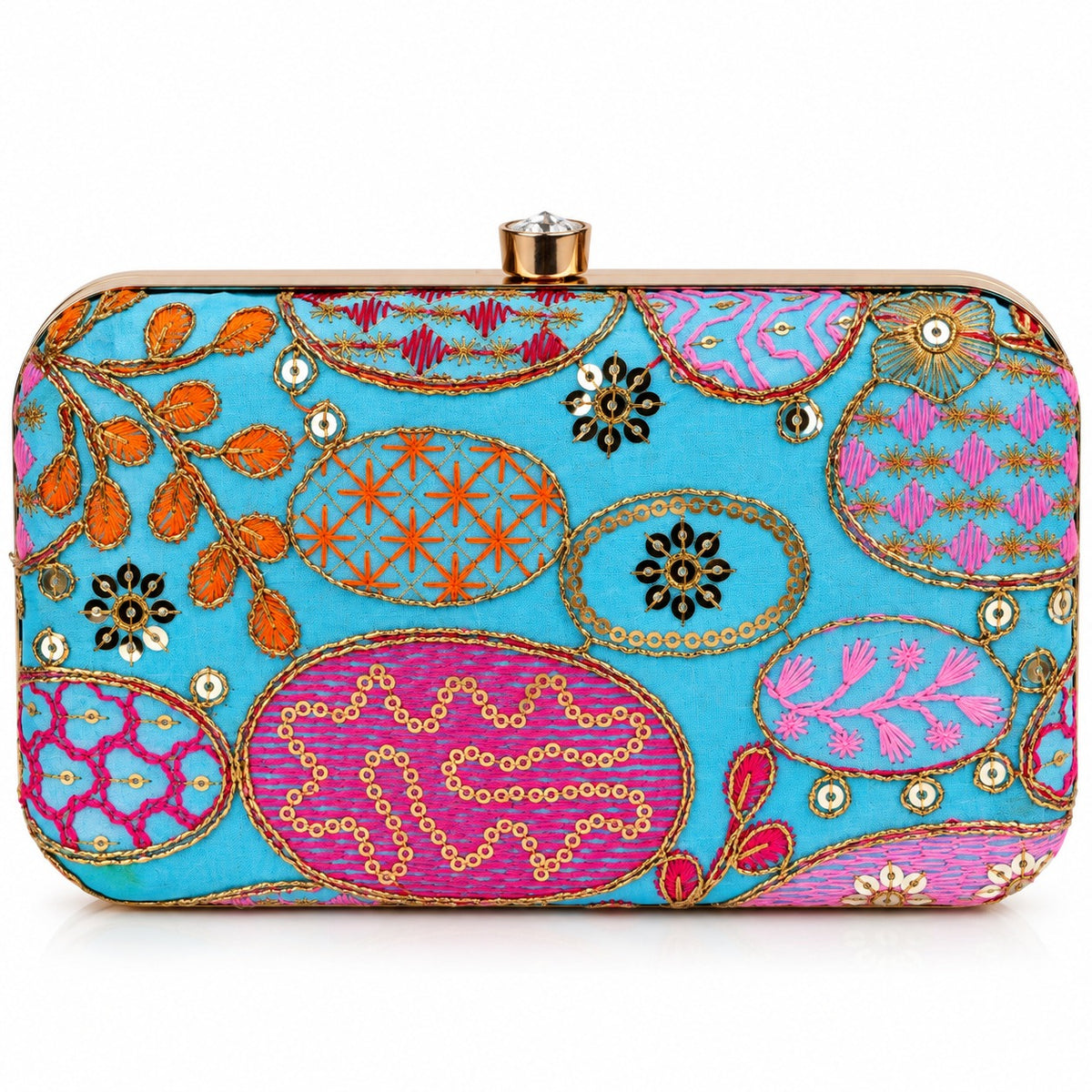 KarryQ Sky Blue Sequin Oval Box Clutch Purse