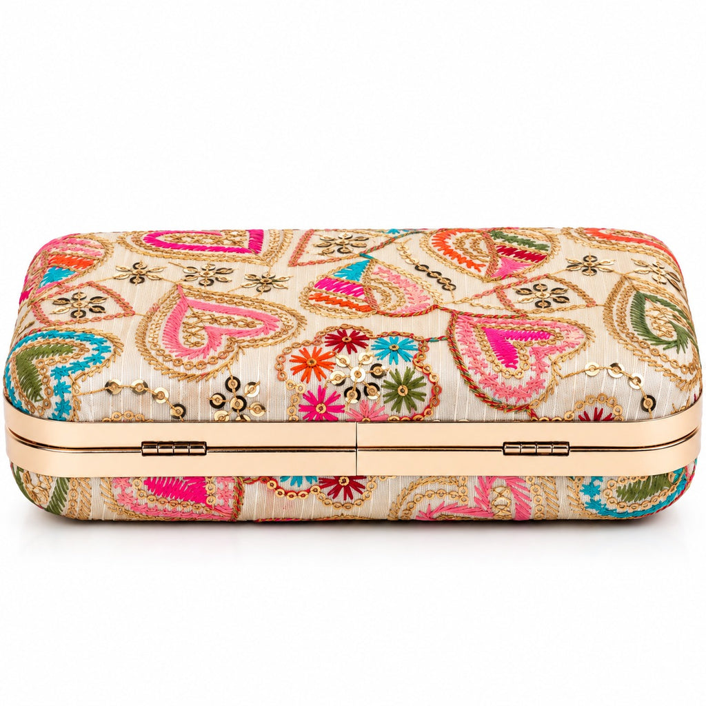 KarryQ Ivory Heart Paisley Box Clutch Purse