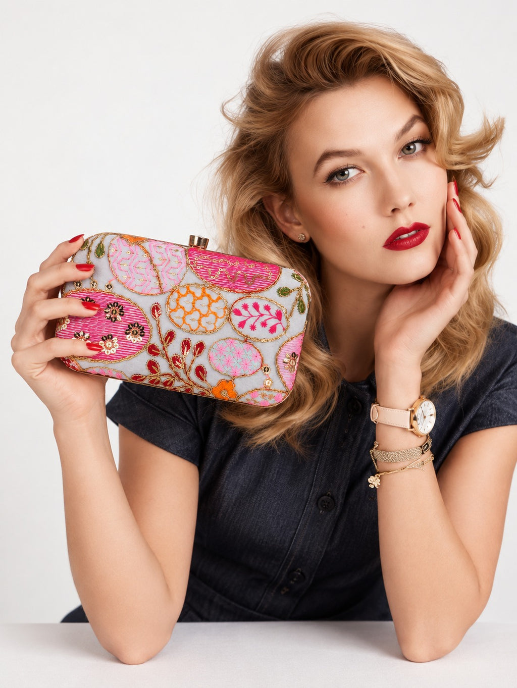 KarryQ Lavender Pink Sequin Oval Box Clutch Purse