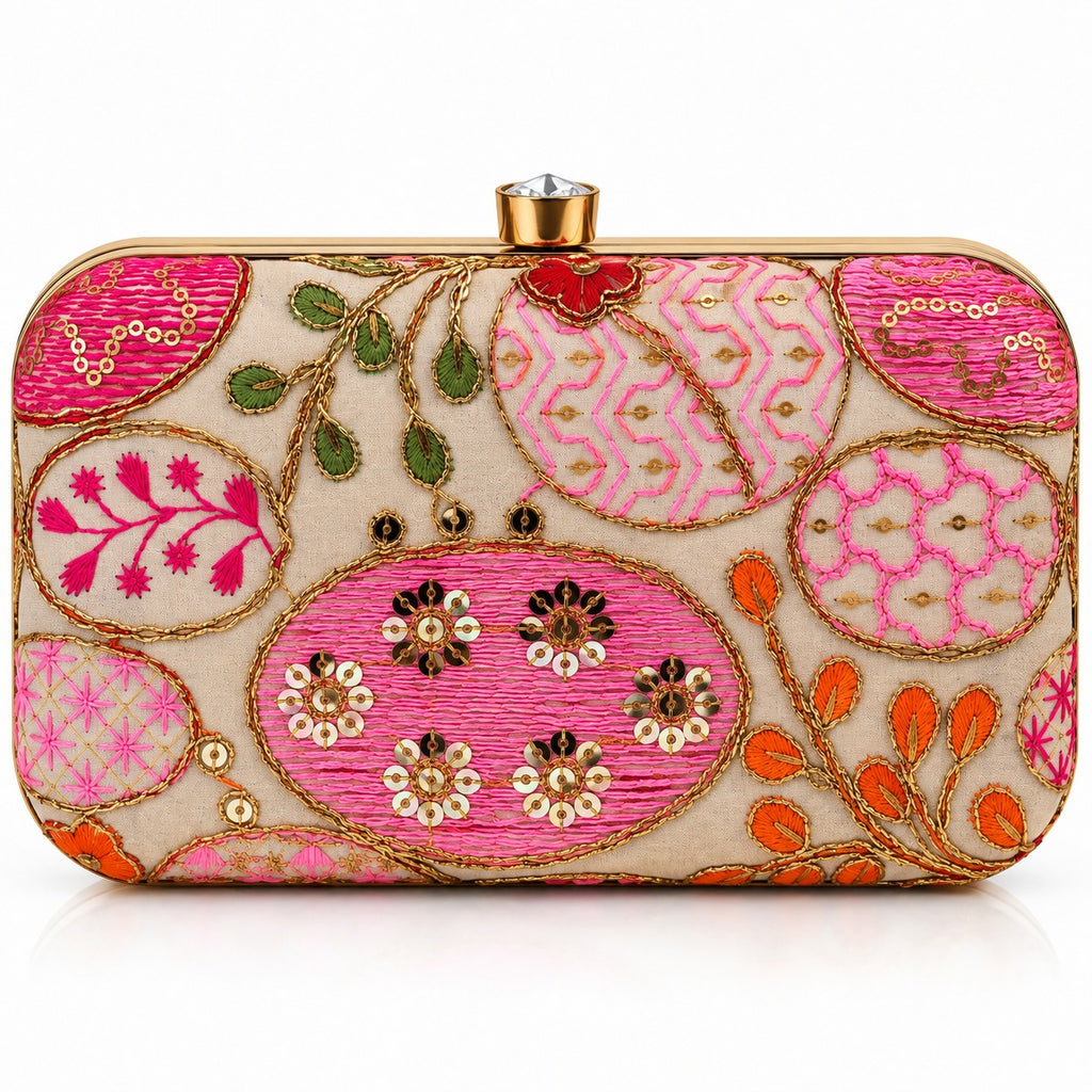 KarryQ Cream Pink Sequin Oval Box Clutch Purse