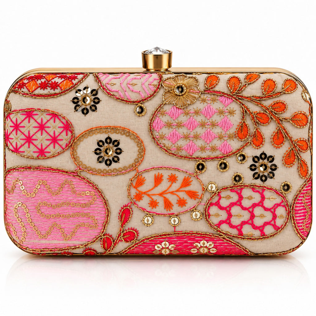 KarryQ Cream Pink Sequin Oval Box Clutch Purse
