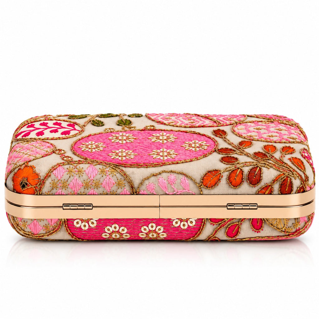 KarryQ Cream Pink Sequin Oval Box Clutch Purse