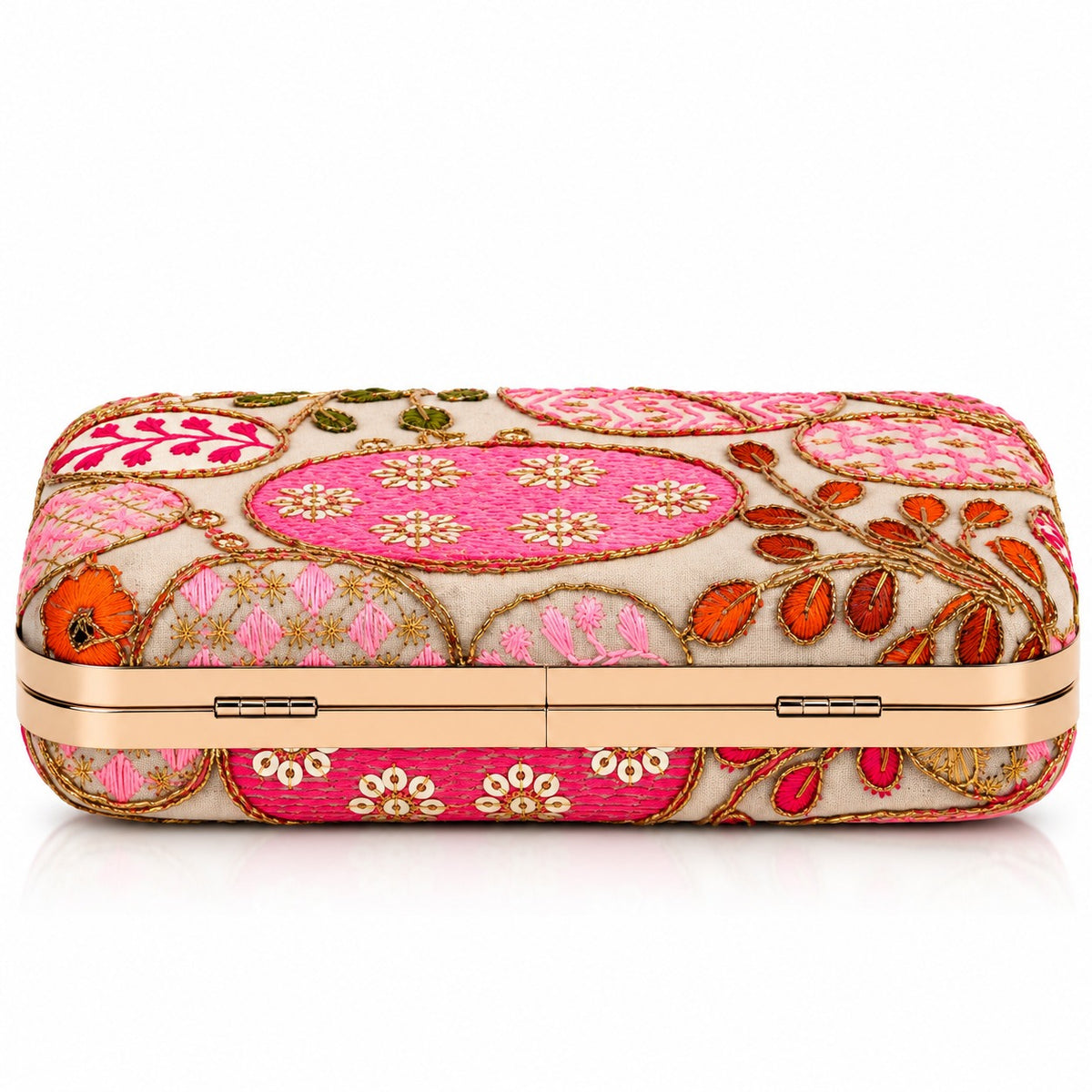 KarryQ Cream Pink Sequin Oval Box Clutch Purse