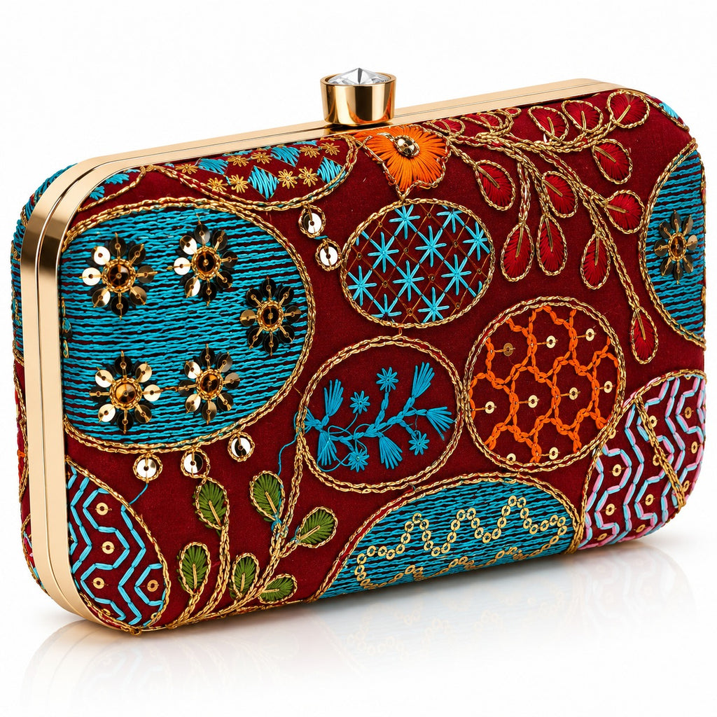 KarryQ Maroon Sequin Oval Box Clutch Purse