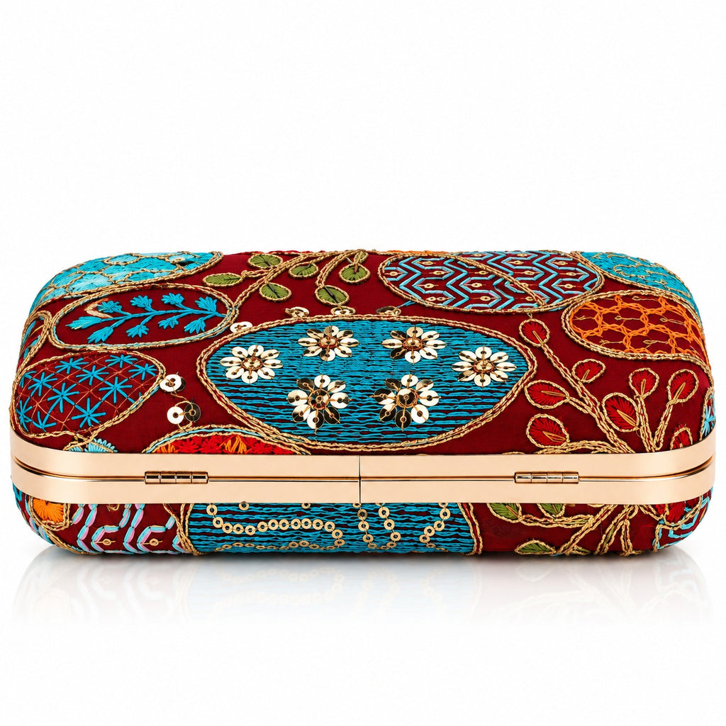KarryQ Maroon Sequin Oval Box Clutch Purse