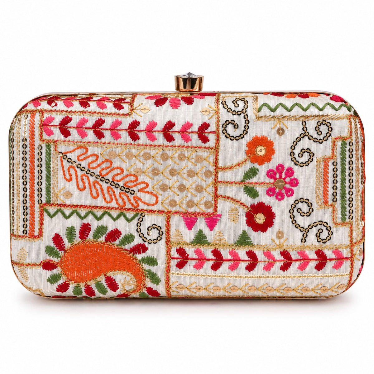 KarryQ Ivory Patchwork Paisley Box Clutch Purse