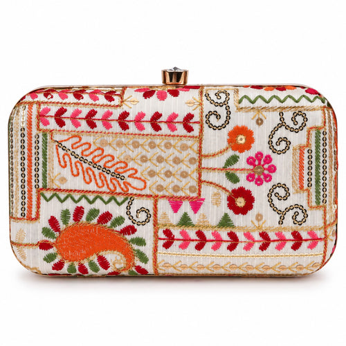 KarryQ Ivory Patchwork Paisley Box Clutch Purse