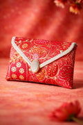 KarryQ Women Red Embroidered Hand Purse | Ethnic Floral Designer Envelope Clutch Bag with Decorative Lock | Wedding, Bridal, Party, Festive & Traditional Occasion Purse for Women & Girls