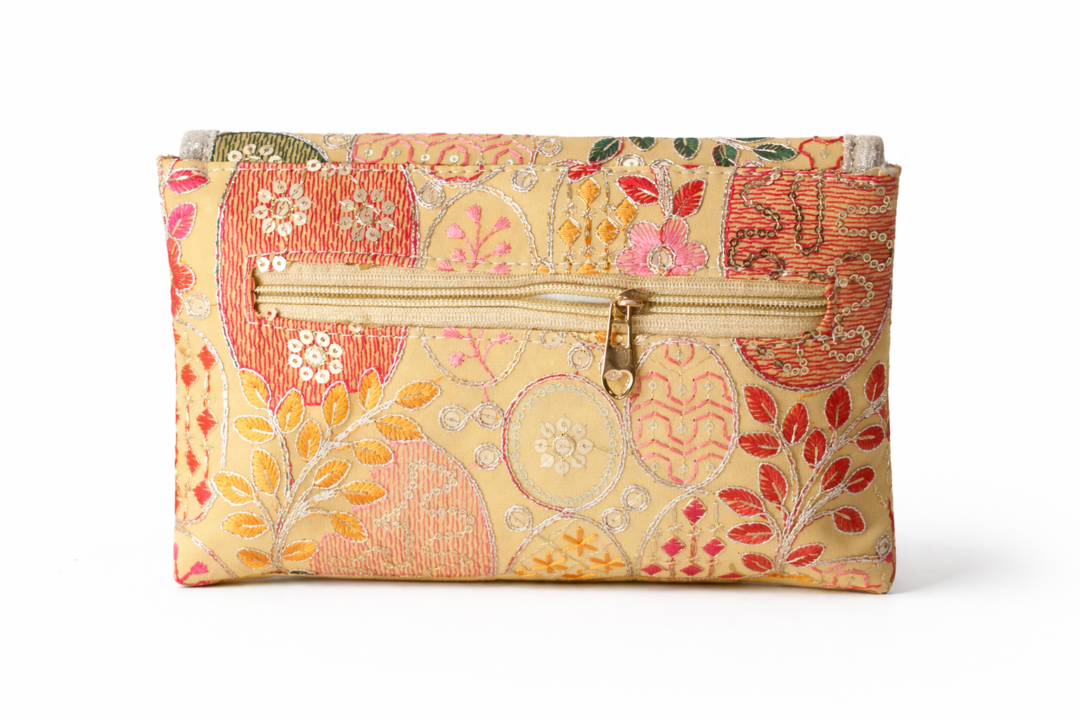 KarryQ Women Ethnic Embroidered Hand Purse with Golden Chain Strap | Multicolor Floral Designer Sling Clutch Bag | Traditional Party, Wedding, Festive & Occasion Handbag for Women & Girls