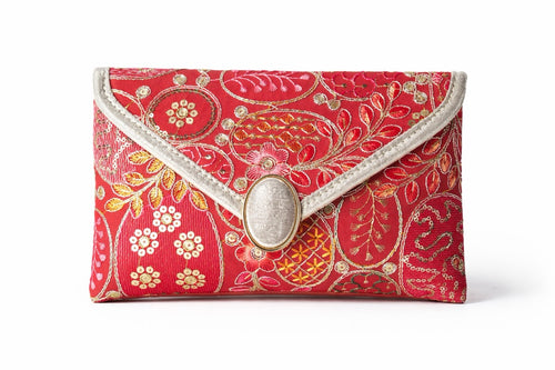 KarryQ Women Red Embroidered Hand Purse | Ethnic Floral Designer Envelope Clutch Bag with Decorative Lock | Wedding, Bridal, Party, Festive & Traditional Occasion Purse for Women & Girls