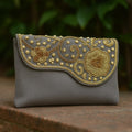 KarryQ Elegant Grey Embroidered Clutch