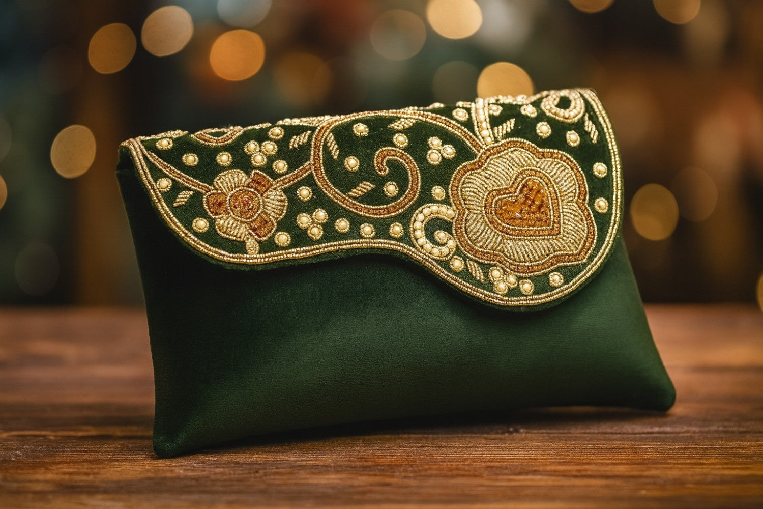 KarryQ Royal Emerald Green Embroidered Clutch for Women | Premium Ethnic Wedding, Festive & Party Handbag