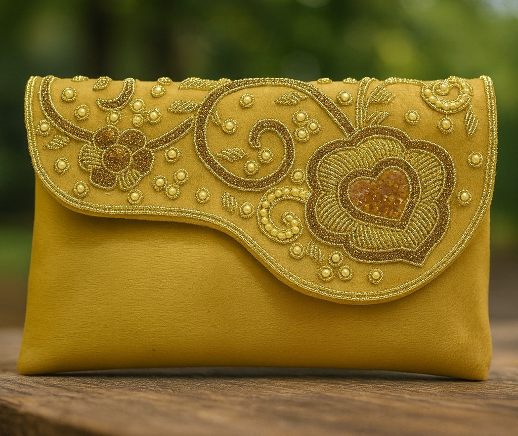 KarryQ Royal Mustard Yellow Embroidered Clutch