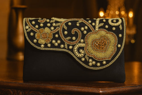 KarryQ Royal Black Embroidered Clutch