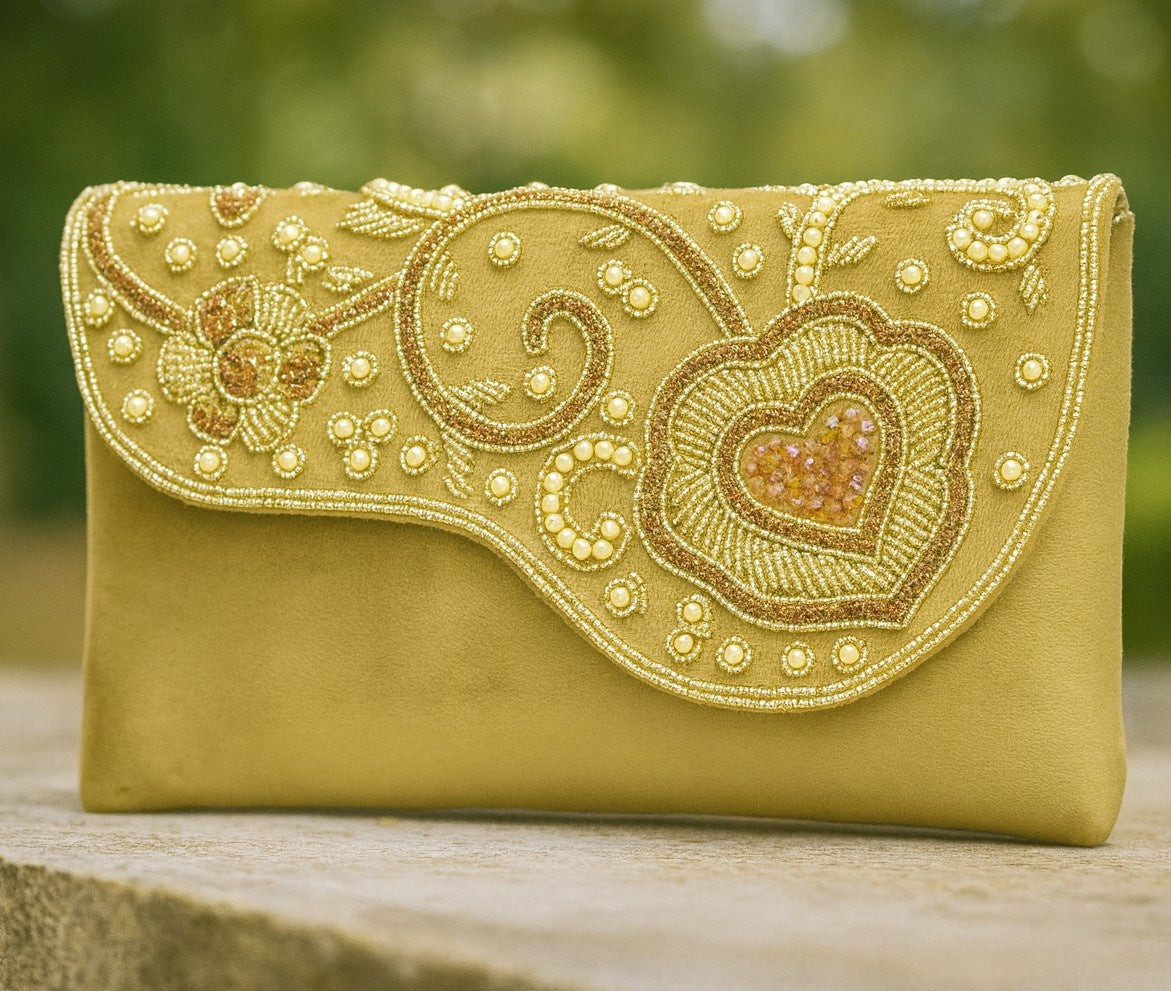 KarryQ Luxe Champagne Gold Embroidered Clutch