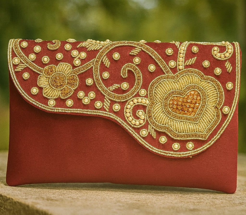 KarryQ Royal Maroon Embroidered Clutch