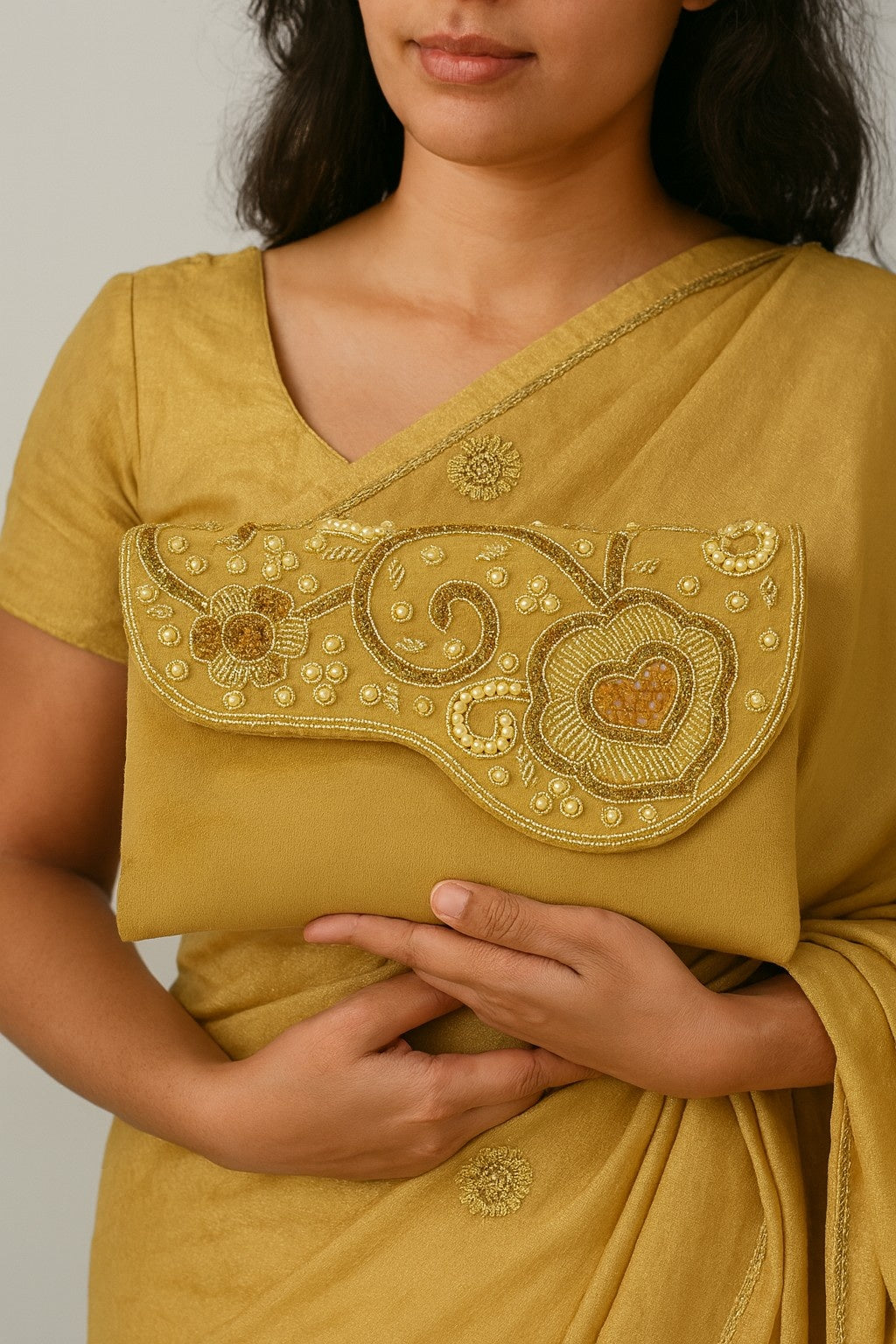 KarryQ Royal Mustard Yellow Embroidered Clutch for Women | Premium Ethnic Wedding, Festive & Party Handbag