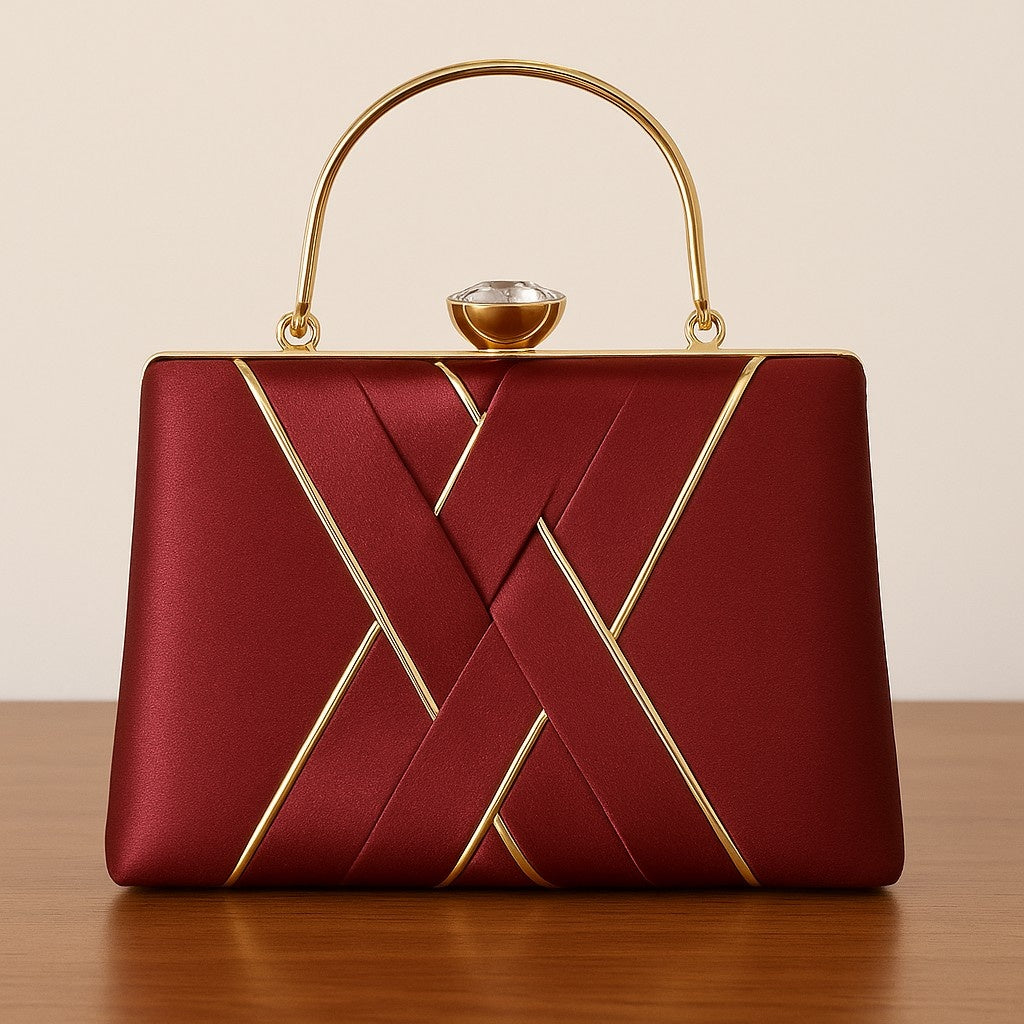 KarryQ Royal Maroon Satin Box Clutch for Women | Premium Wedding, Party & Evening Handbag