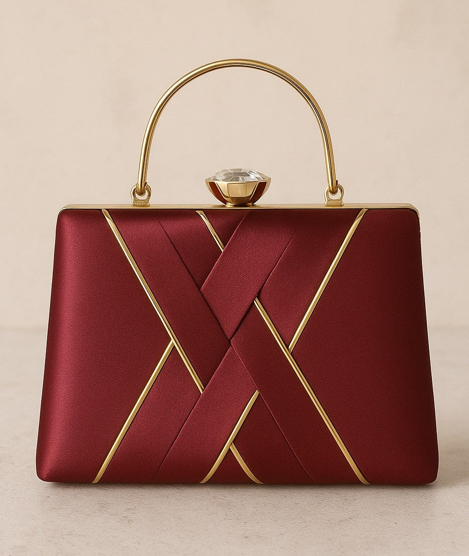 KarryQ Royal Maroon Satin Box Clutch for Women | Premium Wedding, Party & Evening Handbag