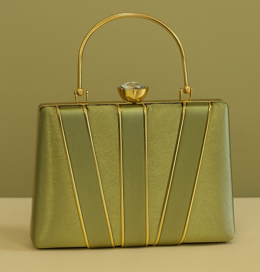 KarryQ Luxe Olive Gold Satin Box Clutch for Women | Premium Wedding, Party & Evening Handbag