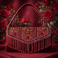 KarryQ Bridal Maroon Velvet Handbag for Women | Handcrafted Beaded & Crystal Embellished Wedding Clutch | Designer Party & Ethnic Purse