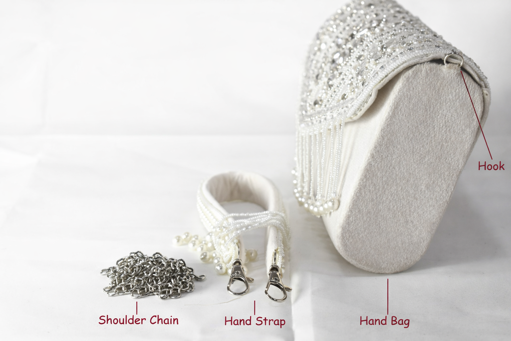 KarryQ Silver Bridal Handbag for Women | Pearl & Crystal Embellished Designer Wedding Purse | Ethnic Party Shoulder Bag