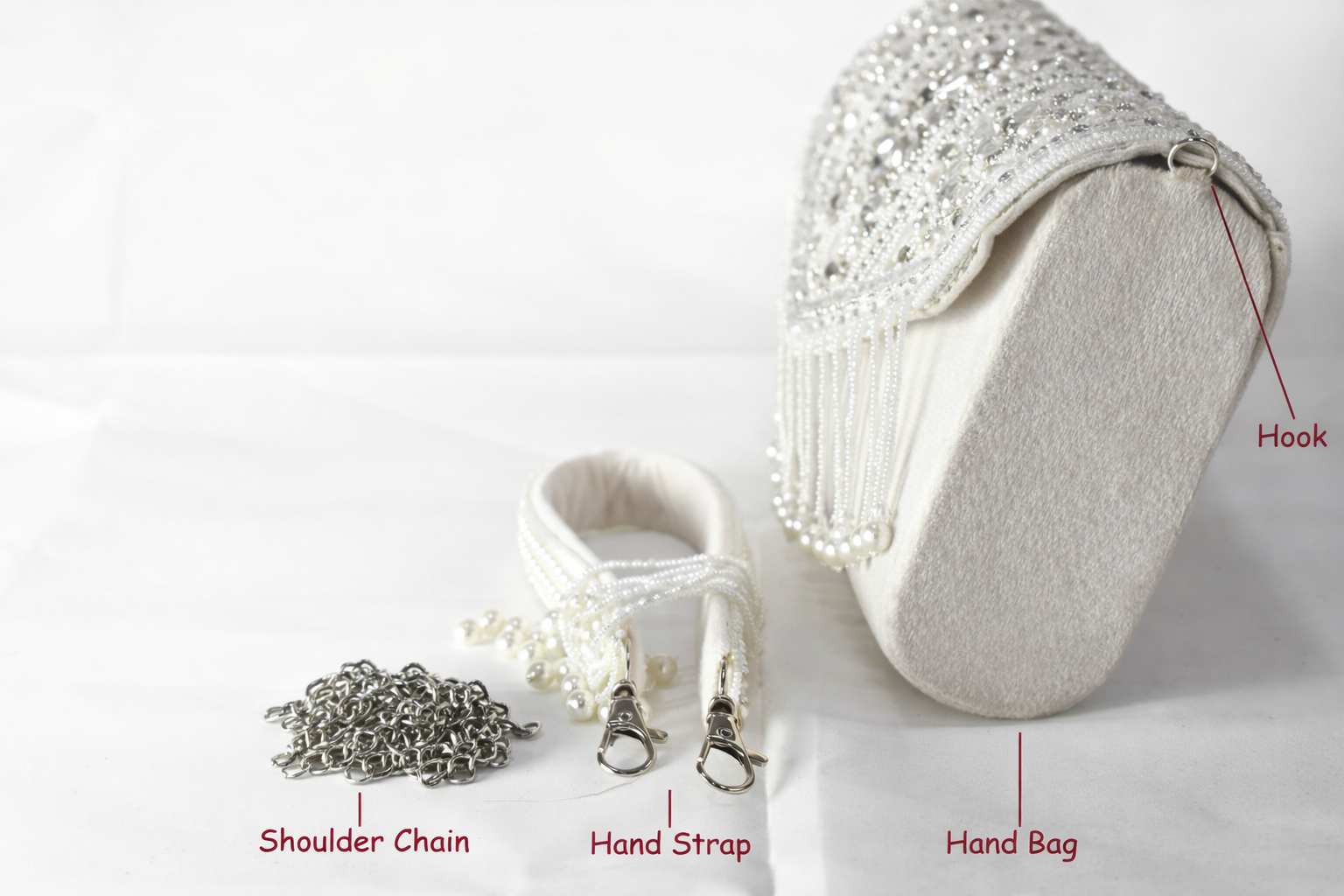 KarryQ Silver Bridal Handbag for Women | Pearl & Crystal Embellished Designer Wedding Purse | Ethnic Party Shoulder Bag