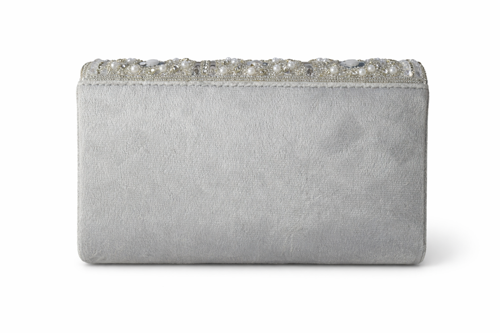 KarryQ Silver Bridal Handbag for Women | Pearl & Crystal Embellished Designer Wedding Purse | Ethnic Party Shoulder Bag