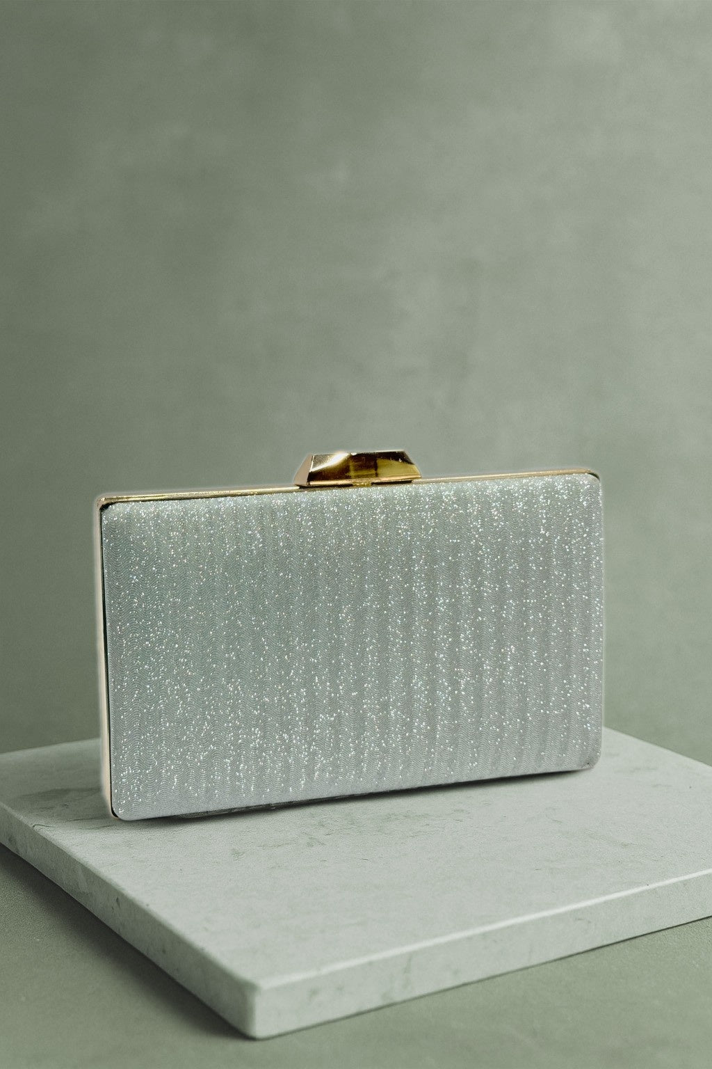KarryQ Luxe Silver Shimmer Box Clutch for Women | Premium Party, Wedding & Evening Handbag