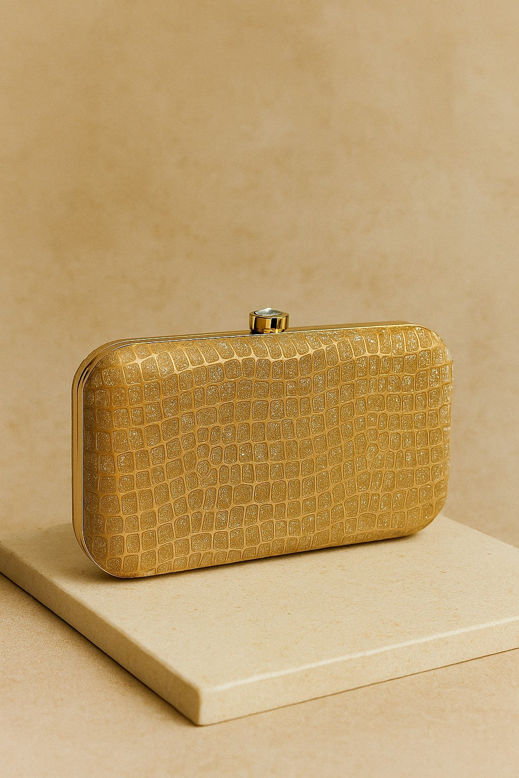 KarryQ Luxe Gold Croc Texture Box Clutch for Women | Premium Party, Wedding & Evening Handbag