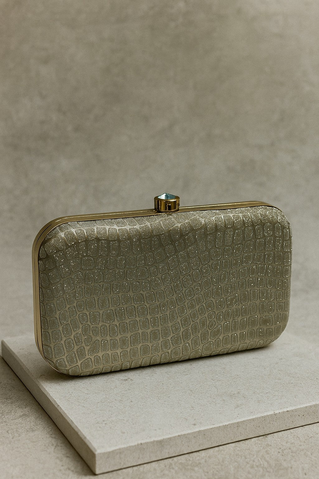 KarryQ Premium Glitter Croco Pattern Box Clutch for Women | Party & Wedding Evening Handbag | Elegant Gold Frame Clutch
