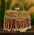 KarryQ Royal Ruby Red Embellished Fringe Clutch for Women | Premium Ethnic Wedding, Festive & Party Handbag