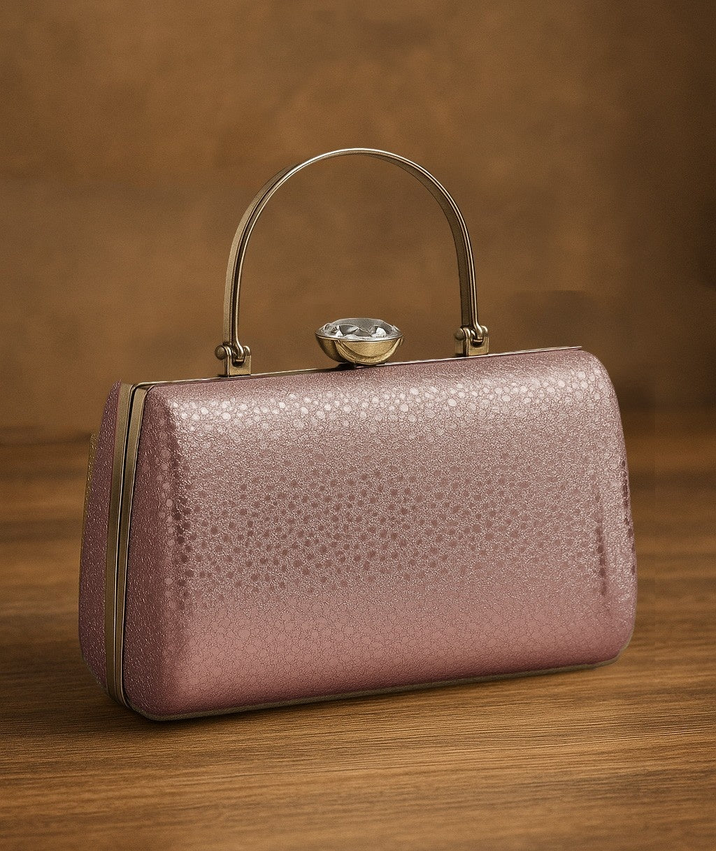 KarryQ Luxe Rose Gold Metallic Box Clutch for Women | Premium Party, Wedding & Evening Handbag