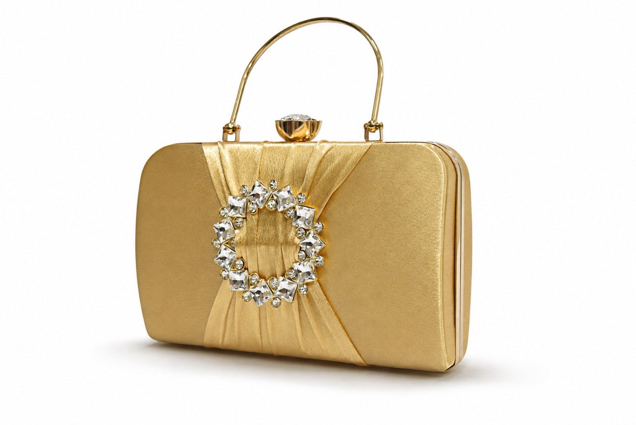 KarryQ Golden Crystal Ring Clutch for Women | Premium Party, Wedding & Festive Handbag