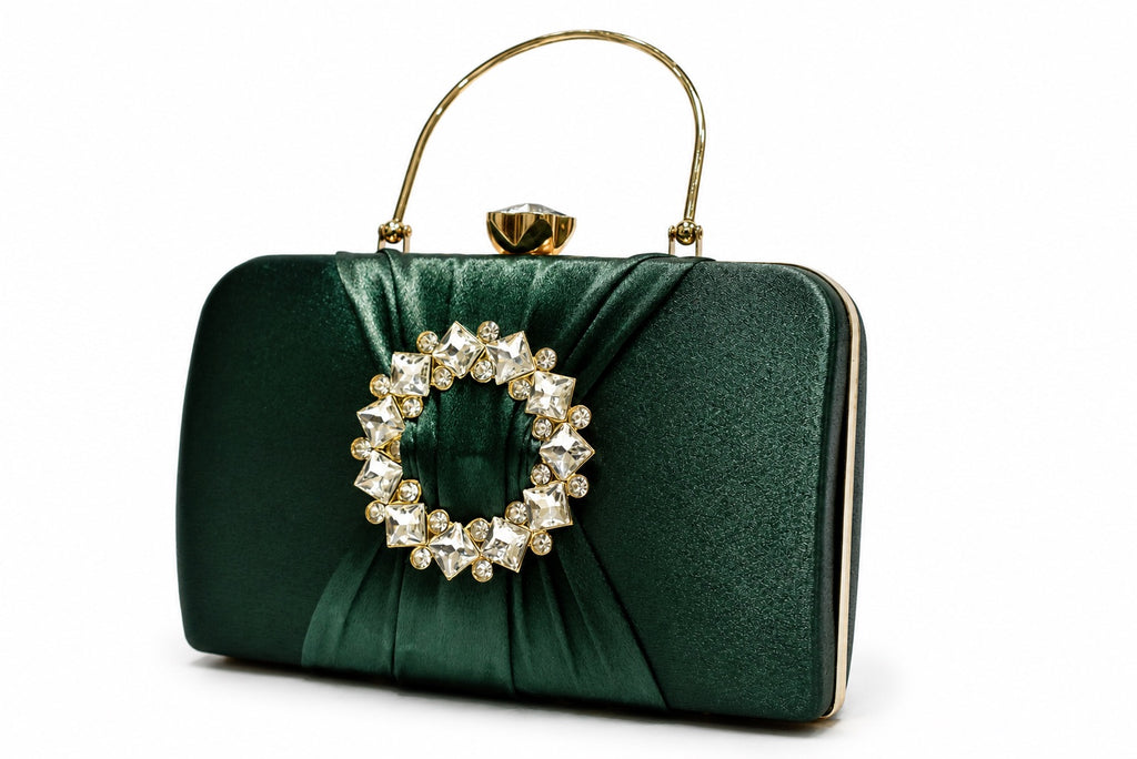 KarryQ Emerald Crystal Ring Clutch for Women | Premium Party, Wedding & Festive Handbag