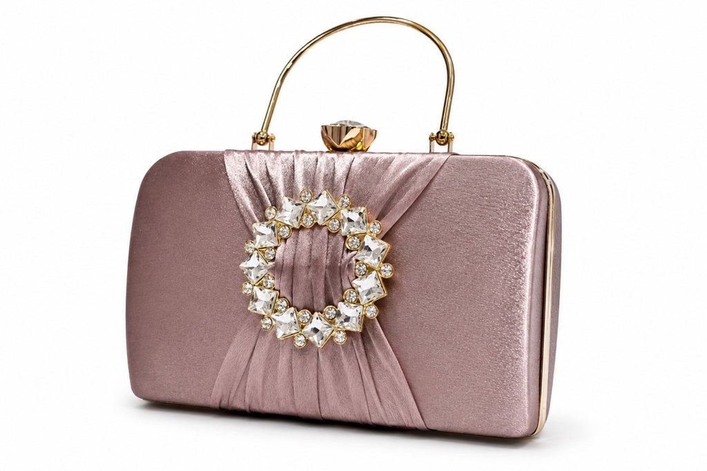 KarryQ Rose Pink Crystal Ring Clutch for Women | Premium Party, Wedding & Festive Handbag