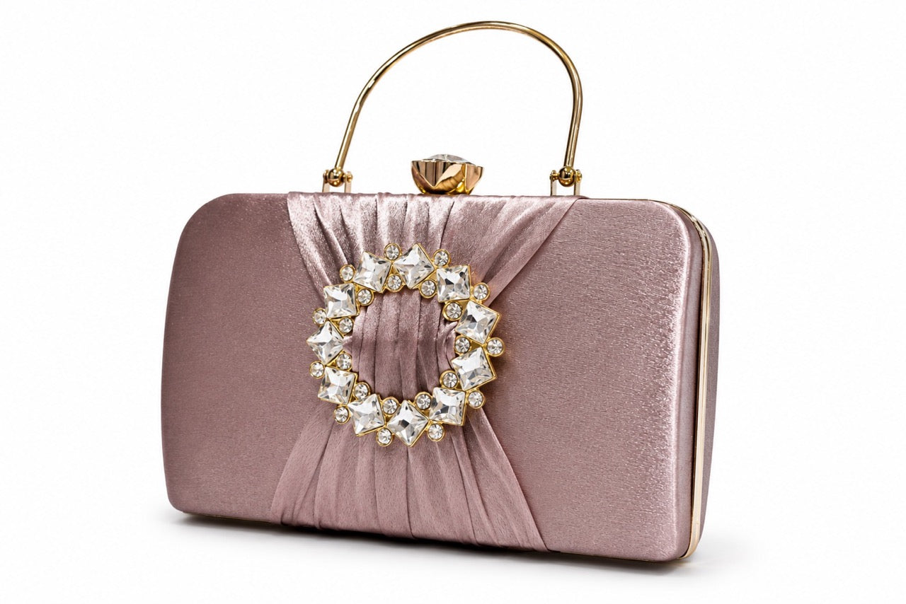 KarryQ Rose Pink Crystal Ring Clutch for Women | Premium Party, Wedding & Festive Handbag