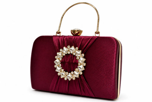 KarryQ Wine Crystal Ring Clutch for Women | Premium Party, Wedding & Festive Handbag