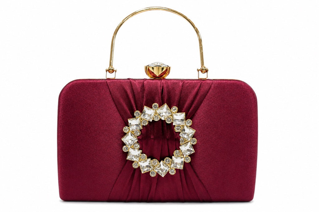 KarryQ Wine Crystal Ring Clutch for Women | Premium Party, Wedding & Festive Handbag