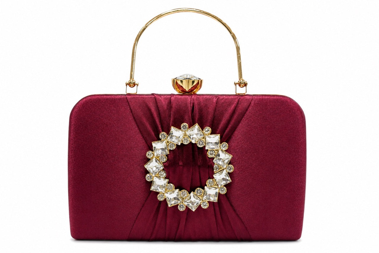 KarryQ Wine Crystal Ring Clutch for Women | Premium Party, Wedding & Festive Handbag