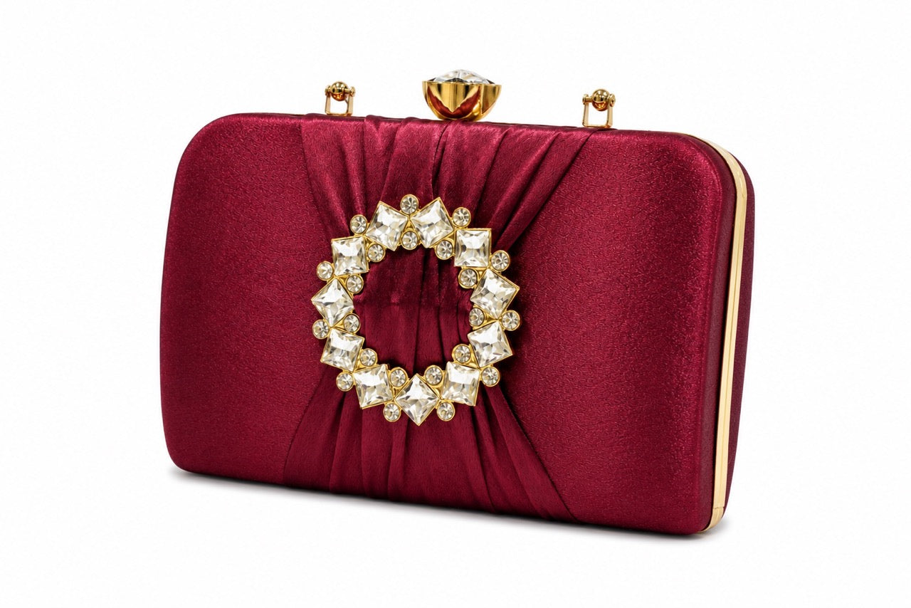 KarryQ Wine Crystal Ring Clutch for Women | Premium Party, Wedding & Festive Handbag