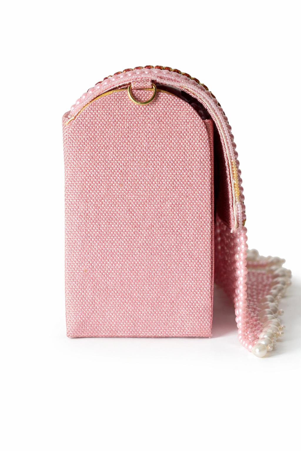 KarryQ Women's Premium Baby Pink Beaded Fringe Handbag | Crystal Embellished Party Clutch Purse | Designer Bridal, Wedding, Festive, Cocktail & Ethnic Shoulder Bag with Pearl Tassels