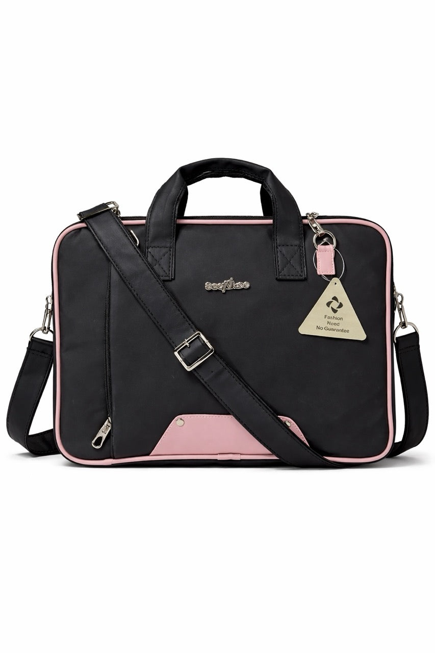 SeeNLee Premium Laptop Messenger Bag for Men & Women | Water-Resistant Office Briefcase | 15.6 Inch Laptop Carry Bag | Business Shoulder Bag with Adjustable Strap | Black & Pink