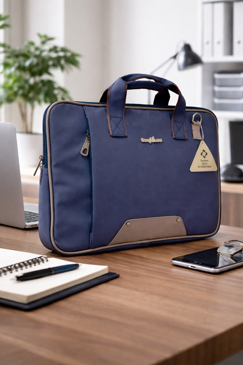 SeeNLee Premium Laptop Messenger Bag for Men & Women | Water-Resistant Office Briefcase | 15.6 Inch Laptop Carry Bag | Business Handbag with Shoulder Strap | Blue & Grey